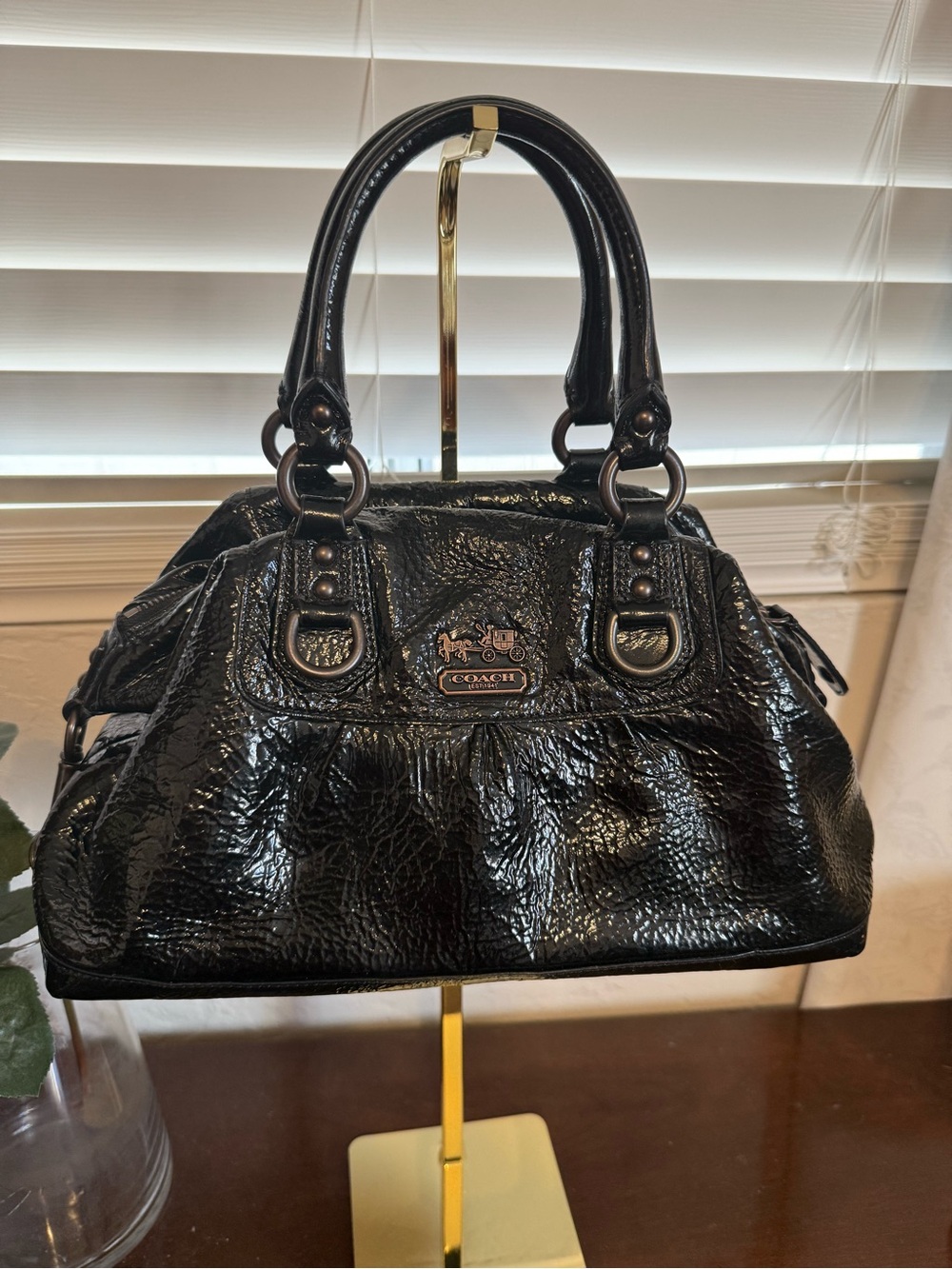 Coach Black Patent Leather Ashley Satchel